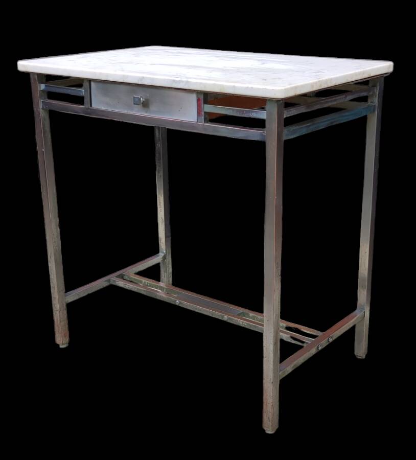 Bureau table d appoint Art Déco cuivre nikelé et marbre blanc