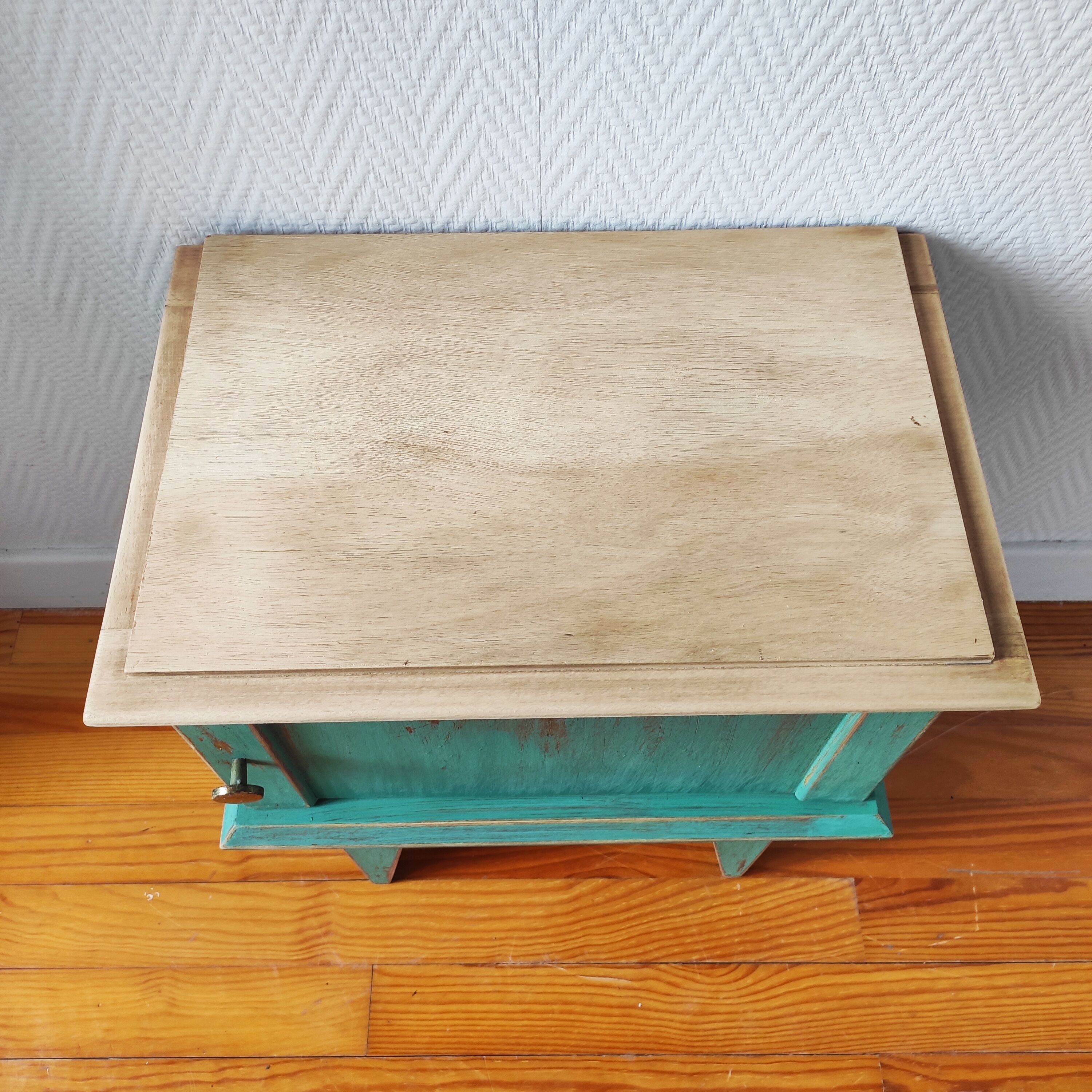 Patinated vintage bedside table