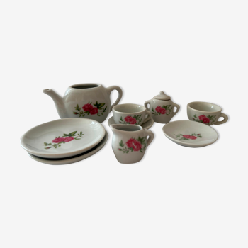 Miniature tea set with pink flowers for children