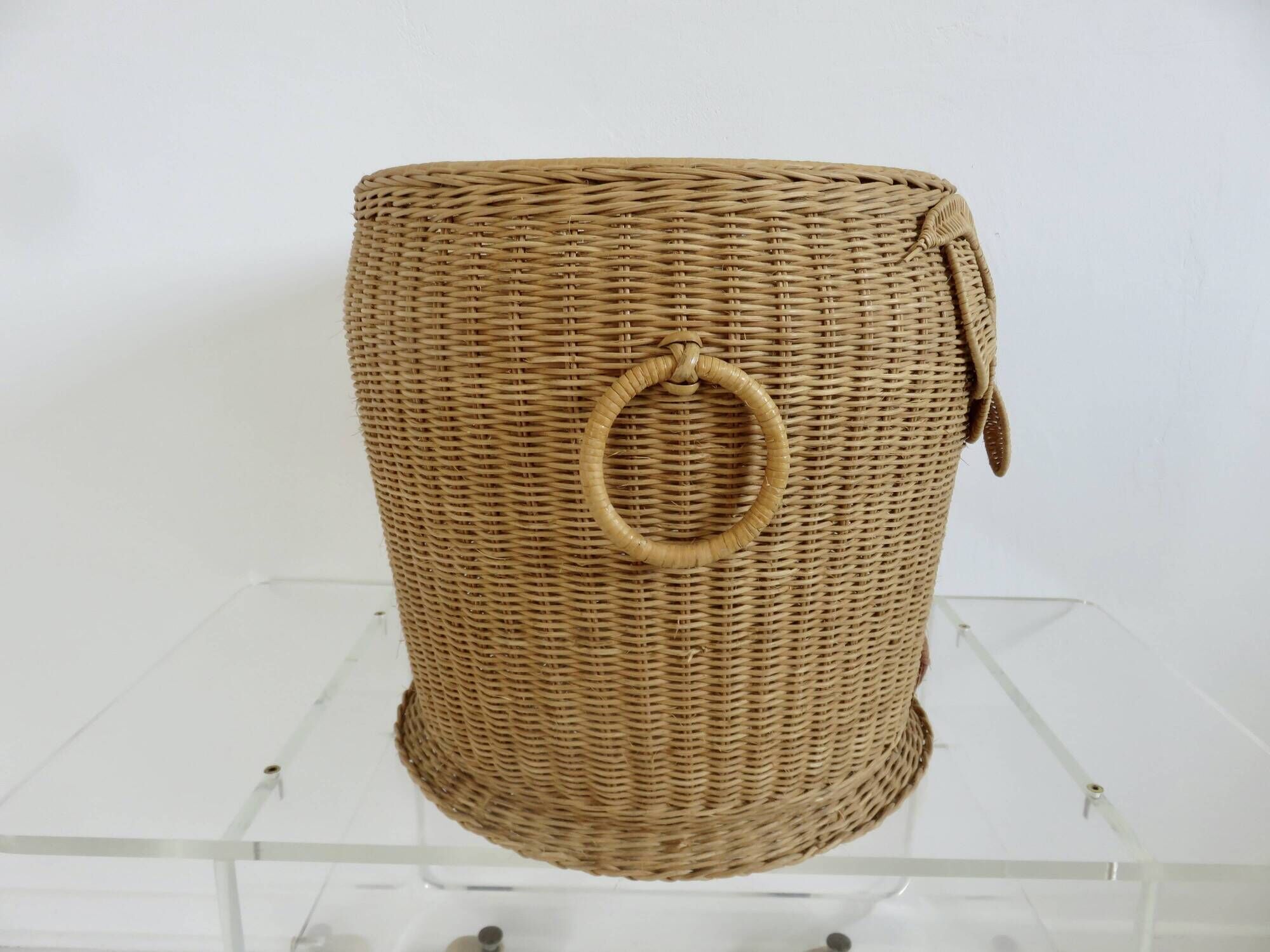 Corbeille de rangement en rotin tressé " hibou, chouette " 1970