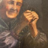 Old painting, the seamstress, signed L Cambedouzou and dated 1904