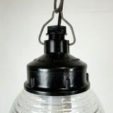 Industrial bakelite pendant light with ribbed glass, 1970s