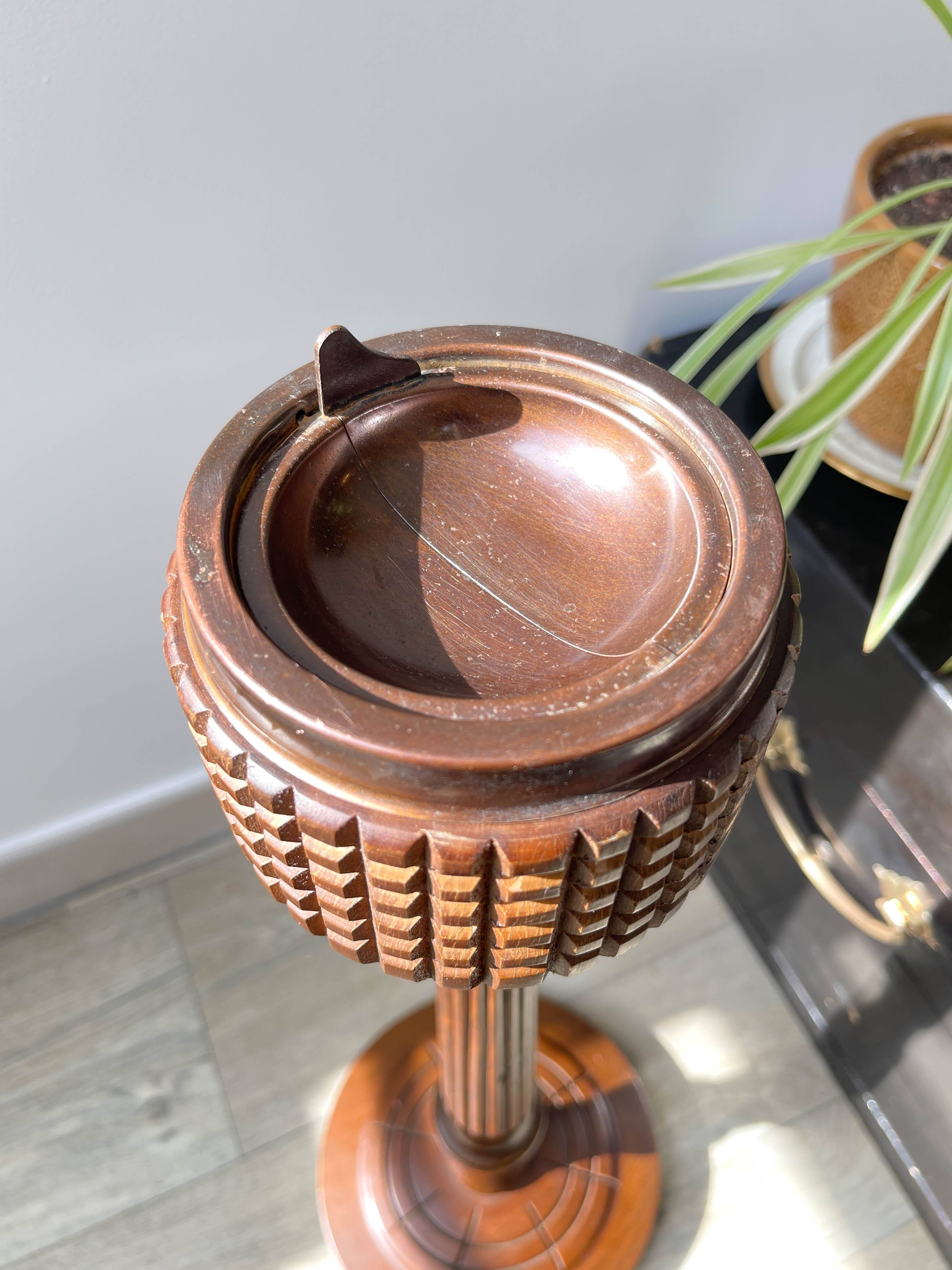 Vintage carved wooden pedestal ashtray