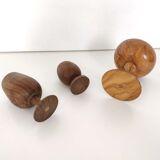 Trio of egg cup glasses and Scandinavian wooden cup