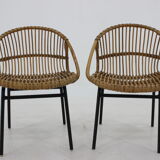 1970s pair of Alan Fuchs rattan and iron lounge chairs, Czechoslovakia