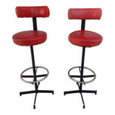 pair of high stools, leather, vintage, industrial