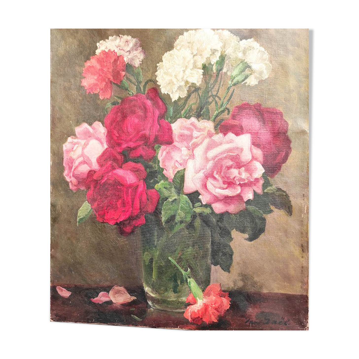 Painting Old bouquet of roses and carnations 1900