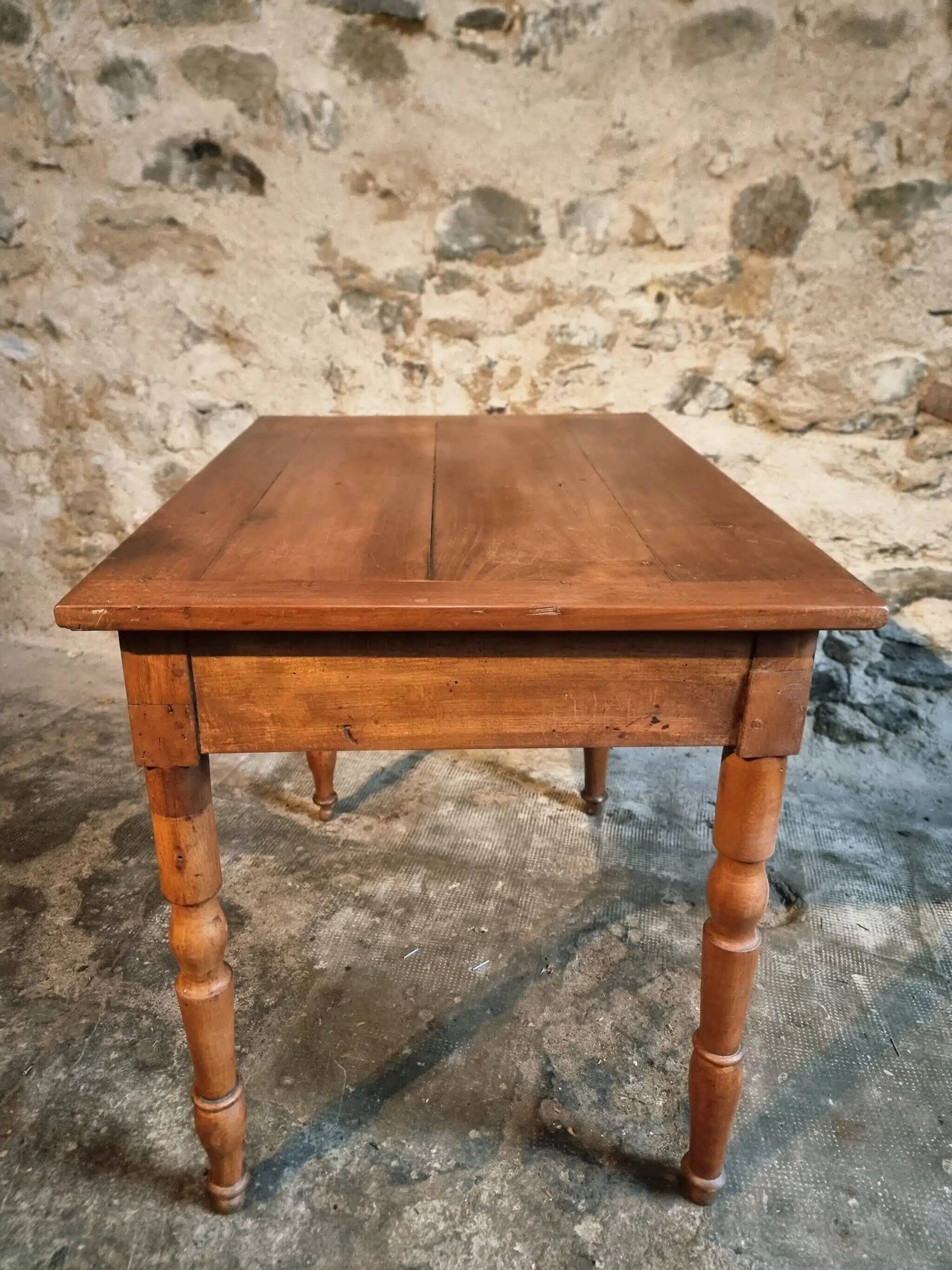 French vintage side table in cherry wood with a drawer.