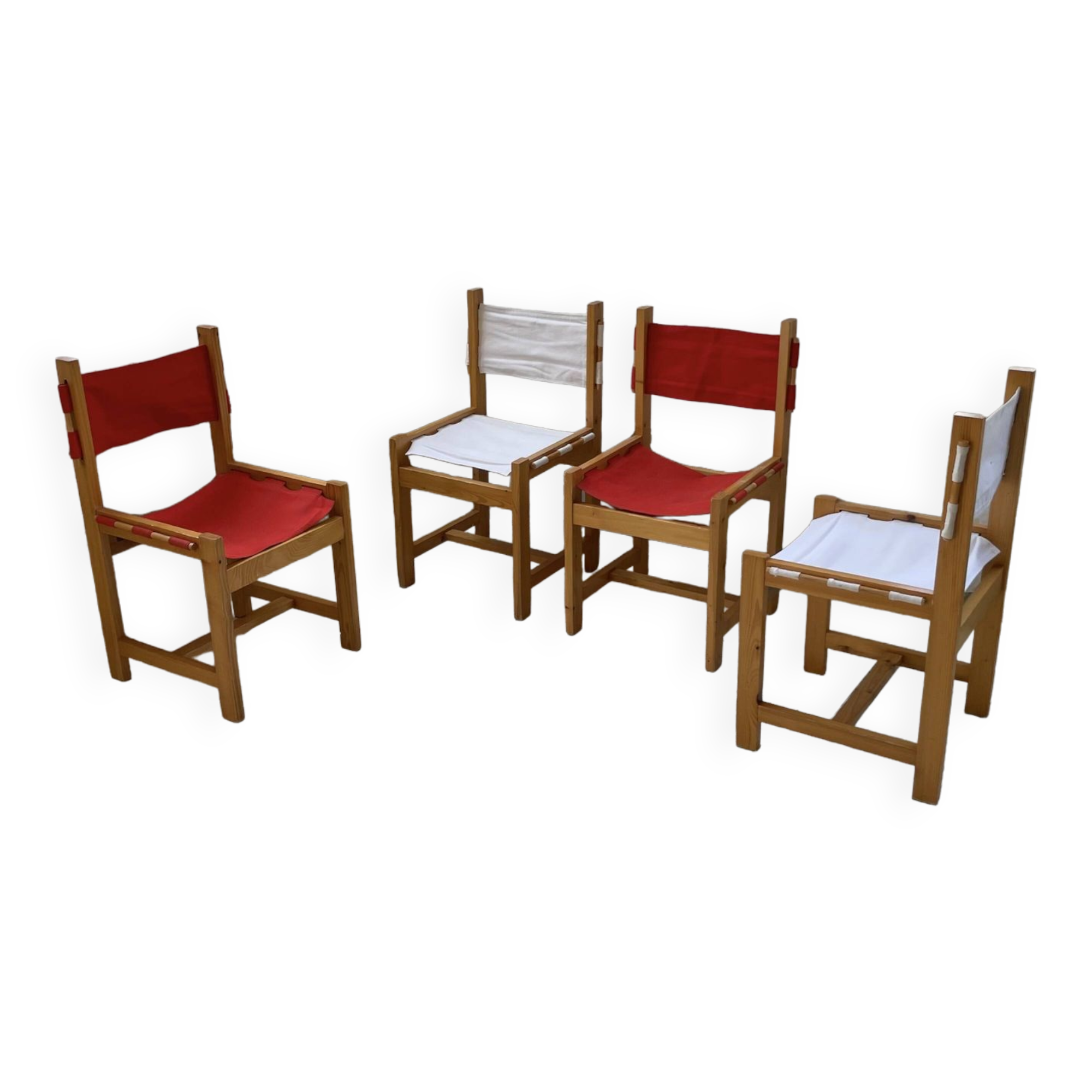 Set of 4 80s colored pine chairs