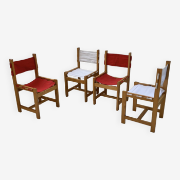 Set 4 chaises années 80 en pin colorées