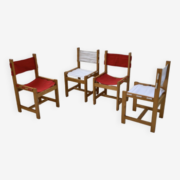 Set of 4 80s colored pine chairs