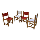 Set of 4 80s colored pine chairs