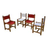 Set 4 chaises années 80 en pin colorées