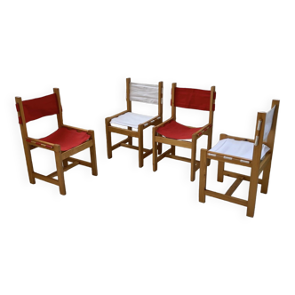 Set 4 chaises années 80 en pin colorées