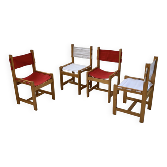Set of 4 80s colored pine chairs