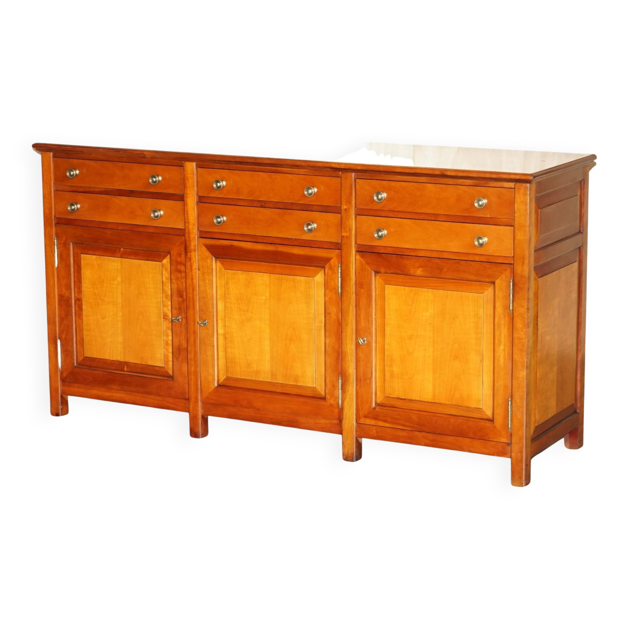 Large buffet Multiyork in solid cherry wood with six drawers.