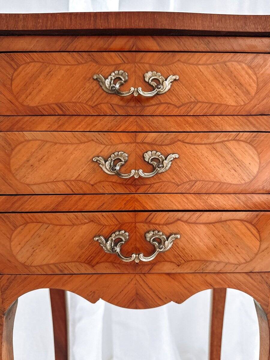 Louis XV French bedside tables with floral marquetry, 1940s, set of 2