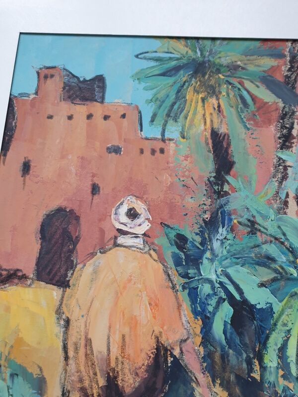 Gouache on paper, character in Morocco, Mohamed Bouafia