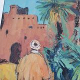 Gouache sur papier, personnage au Maroc, Mohamed Bouafia