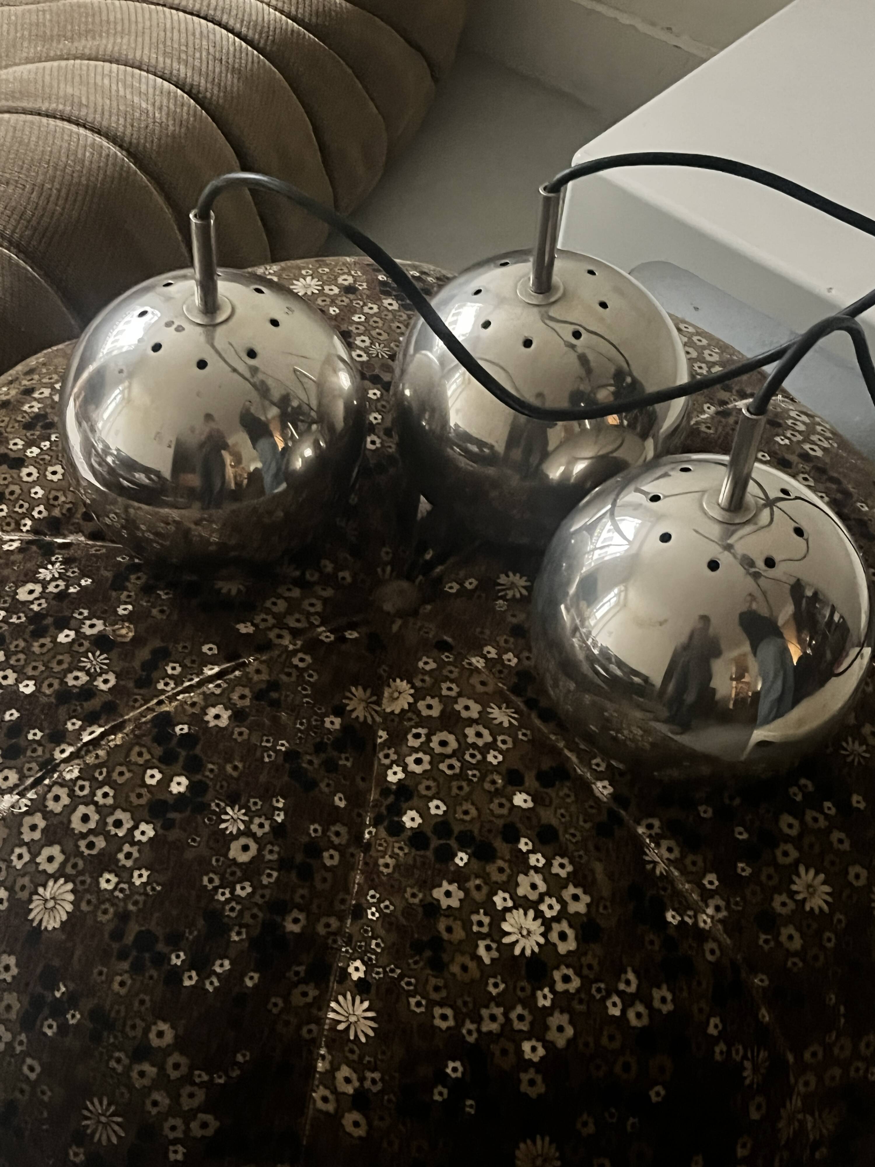 chrome eyeball space age pendant light, design 1970