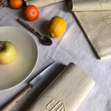 Antique napkins damascus and monogrammed tinted fresh butter