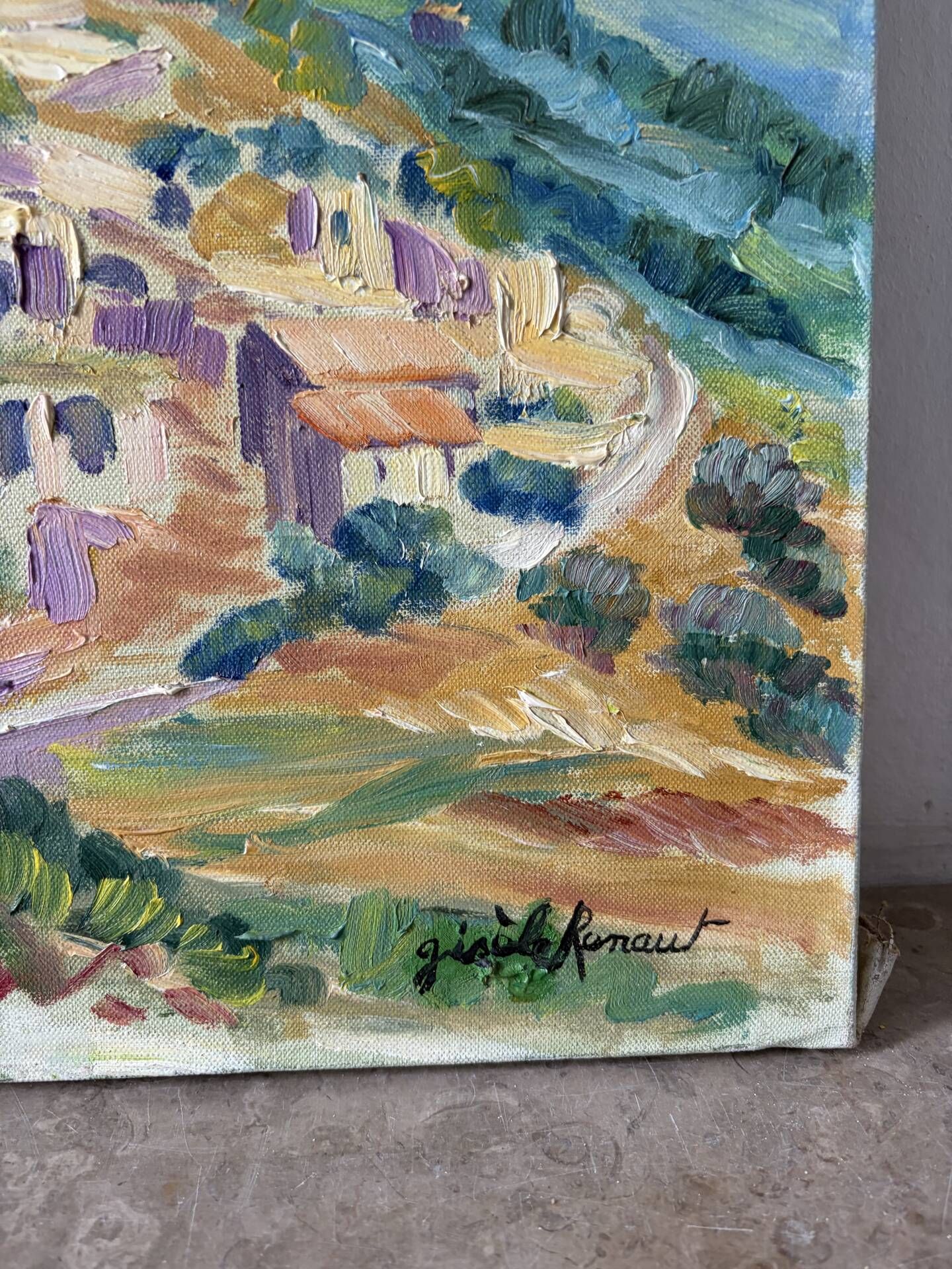 Gordes, village in the Luberon, oil on canvas signed Gisèle Renaut