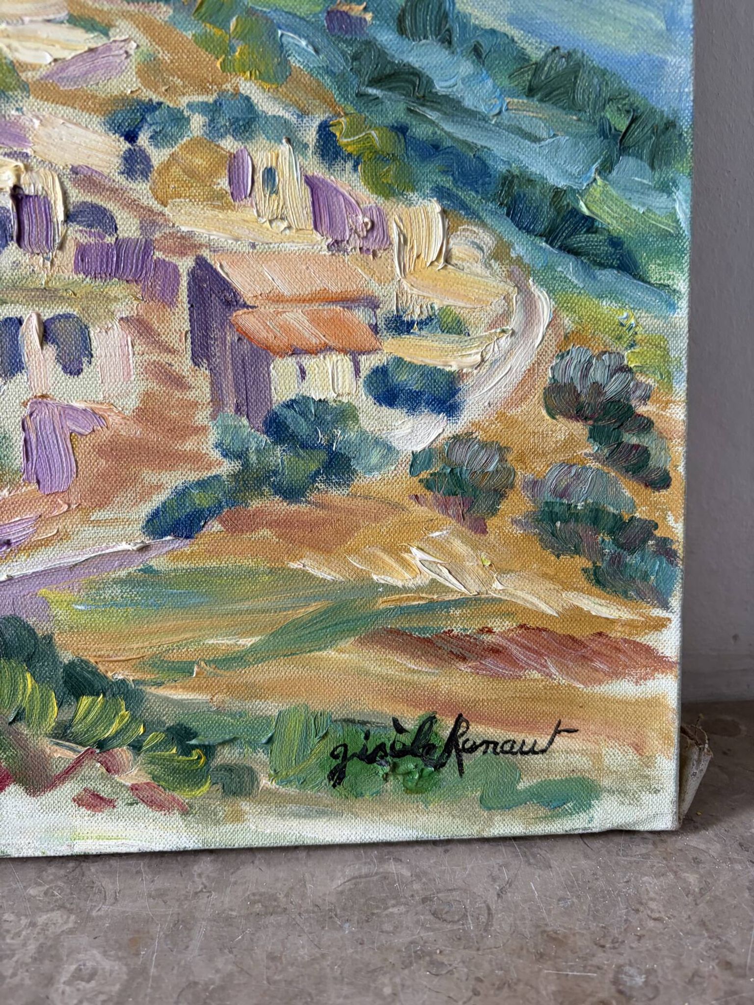 Gordes, village in the Luberon, oil on canvas signed Gisèle Renaut