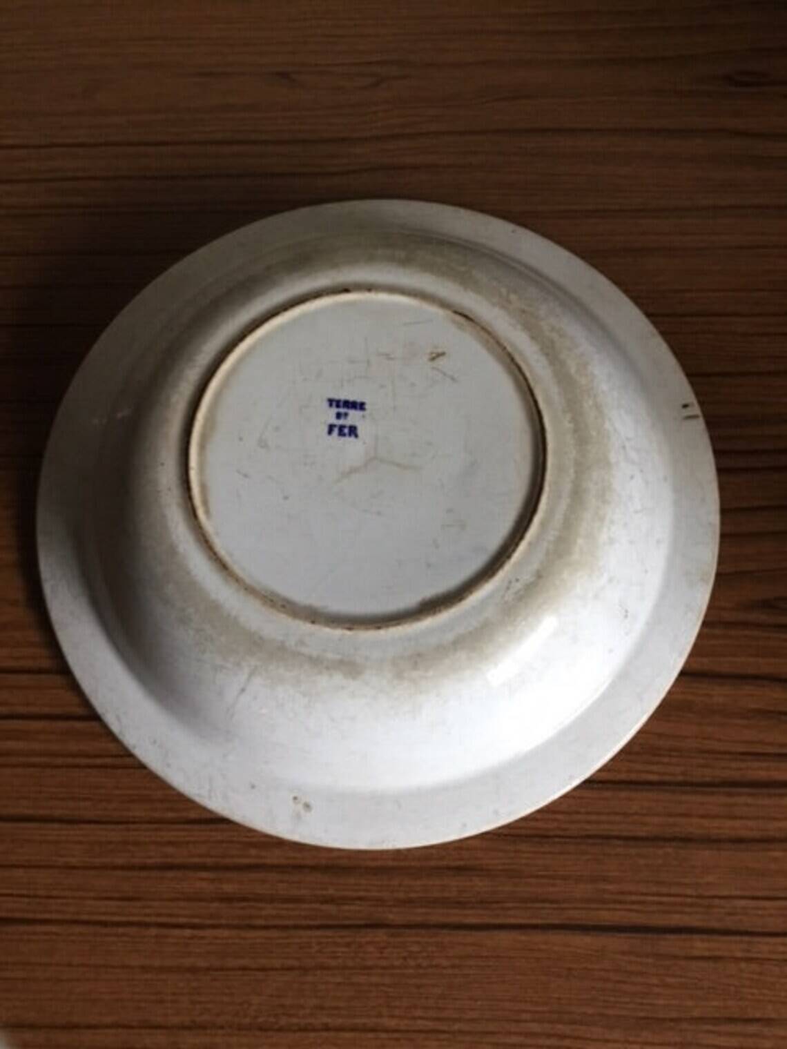 Old hollow dish, Terre de Fer earthenware dish (Creil and Montereau), Japanese pagoda model