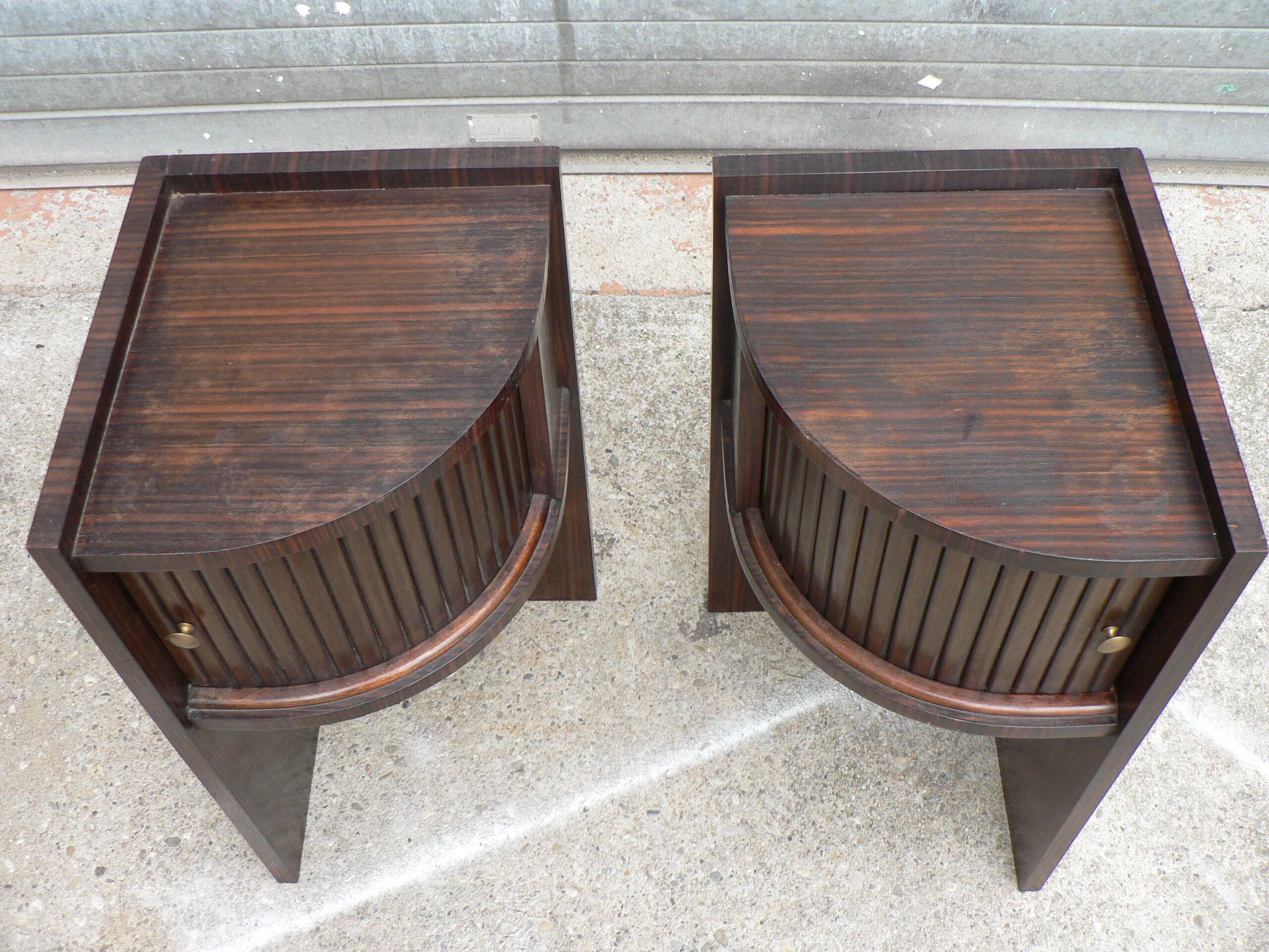 Pair of macassar art deco bedside tables