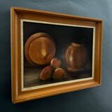 Oil on panel by Possis still life with fruits 20th century