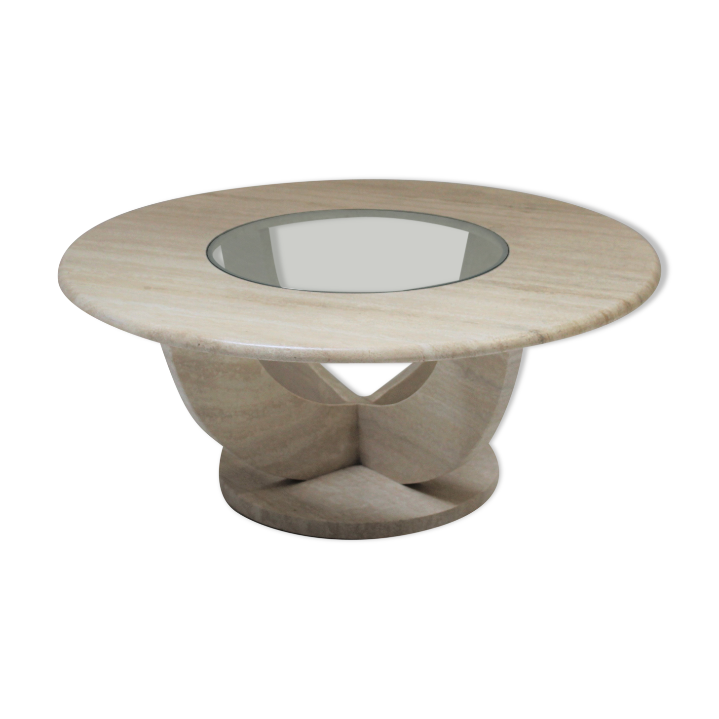 Double table travertine and glass