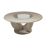 Double table travertine and glass