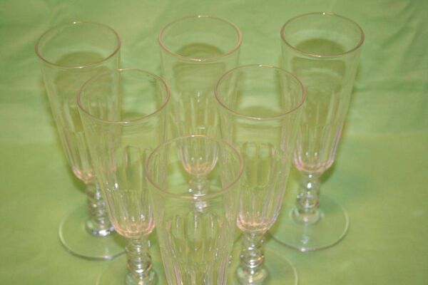 Set de 6 flutes a champagne cristal taillé cotes plates Baccarat Saint Louis 19ème