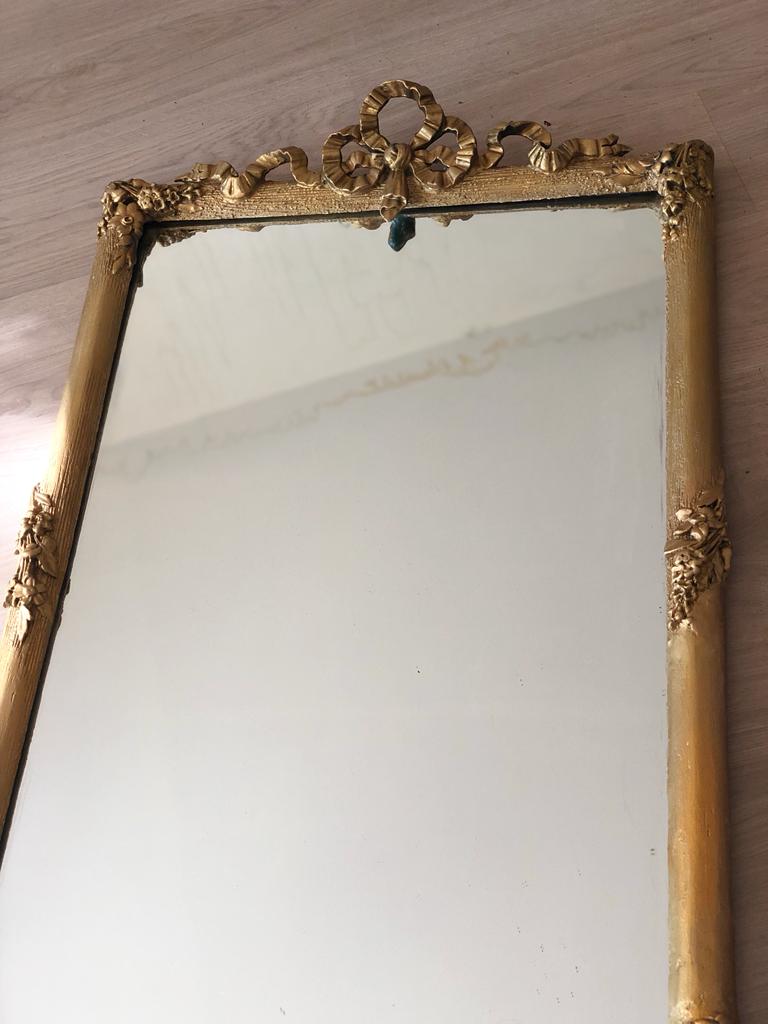 Large old mirror between two gilded pediment louis Philippe ice mercury