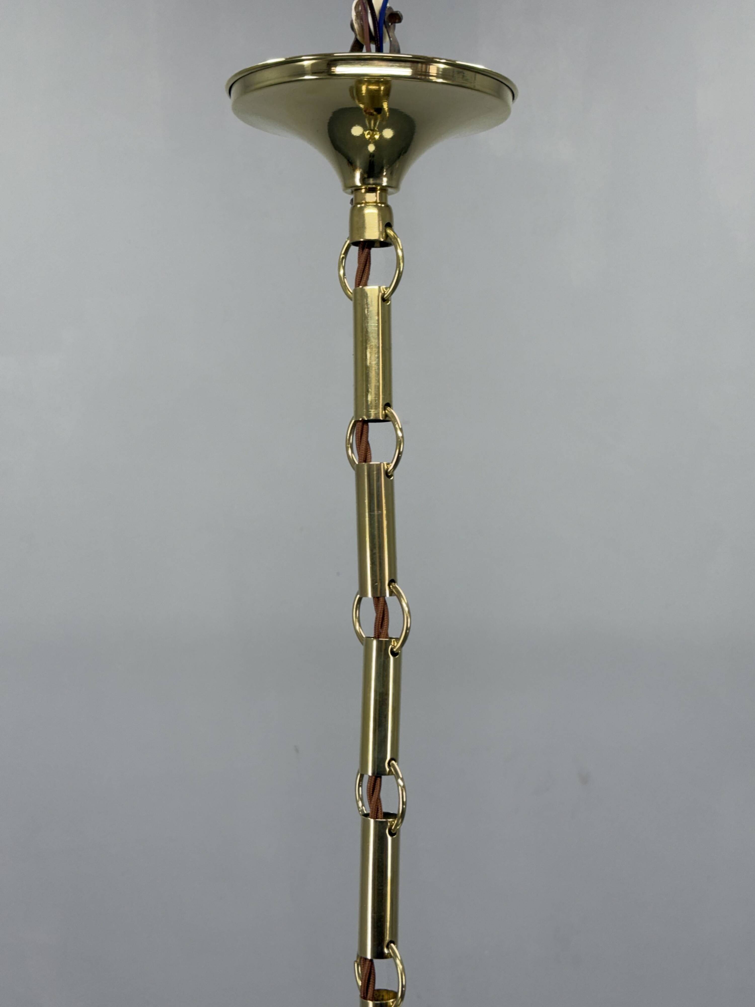 Art Deco Brass and Opaline Glass Chandelier, 1930s