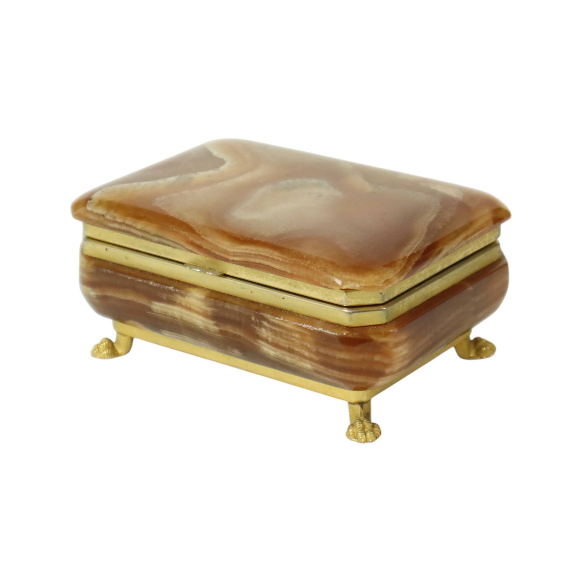 Vintage Italian Jewelry Box Alabaster Gold Lion Paws