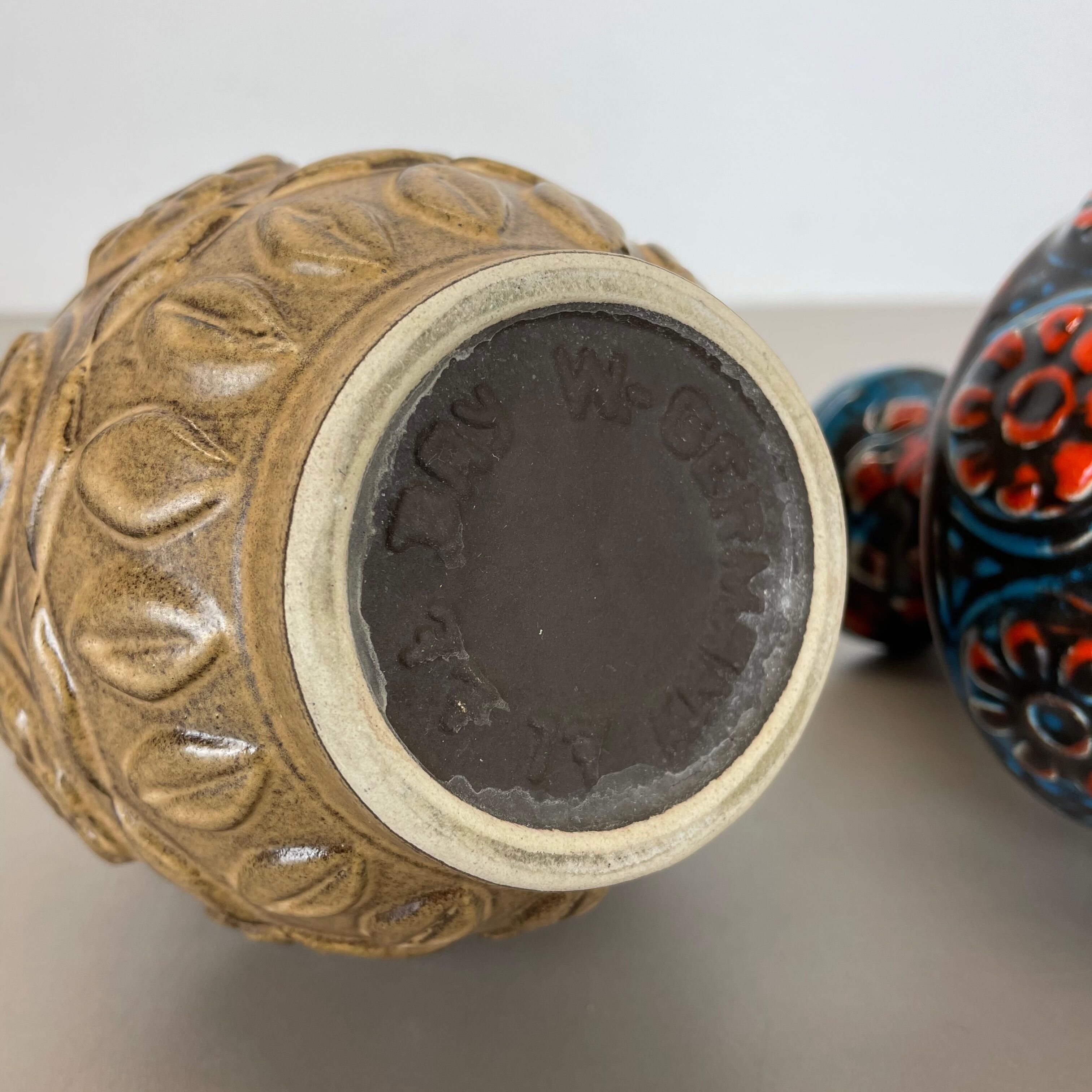 Set of 2 Multi-Color Fat Lava Op Art Pottery Vase by Bay Ceramics Germany, 1960s