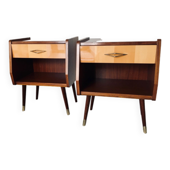 Pair of vintage 1960 teak and maple bedside tables