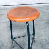 Set of Industrial Green Tripod Stool Set, Belgium, 1950s