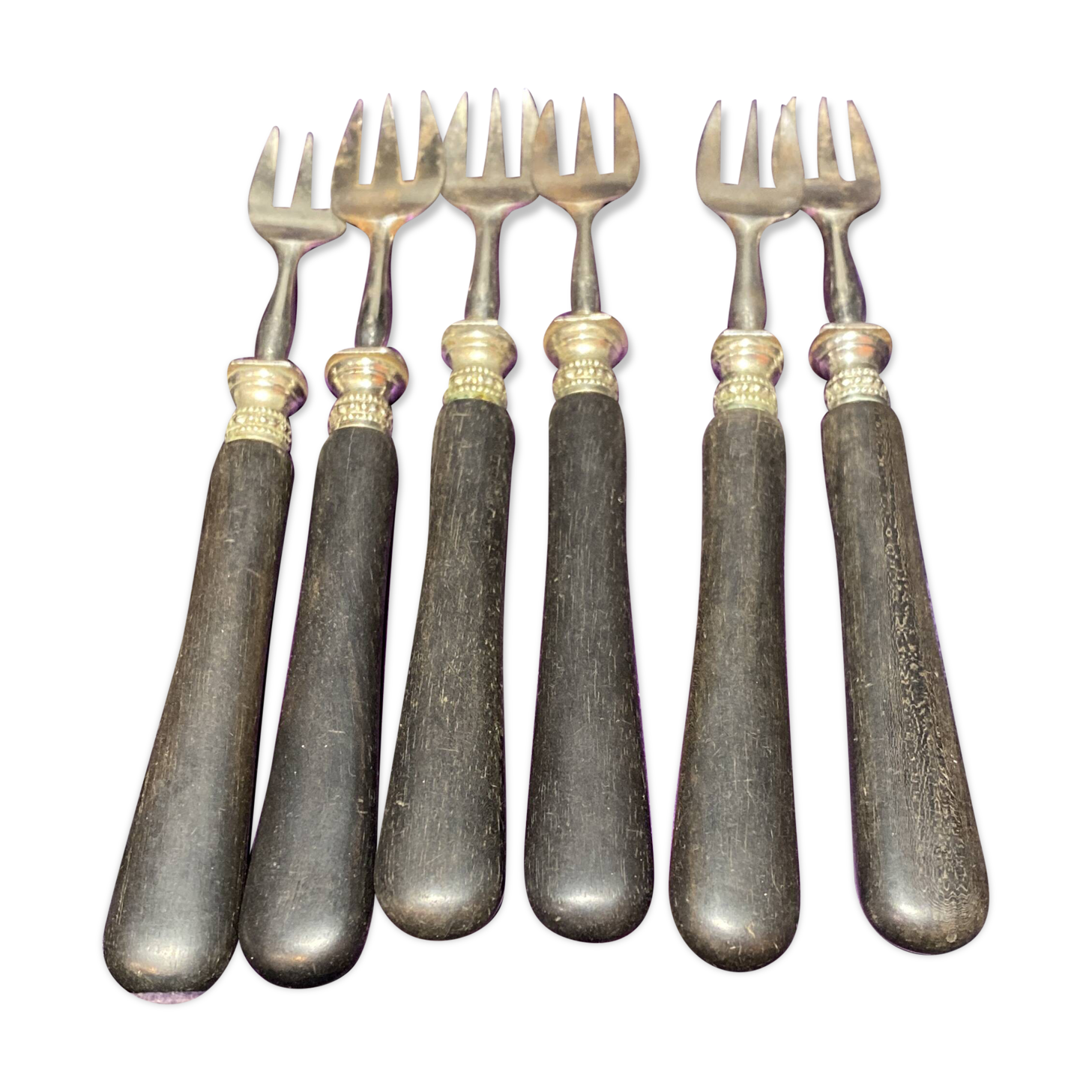 Set of 6 fish forks in their case, MAGENTIES and BROLIQUIER brand