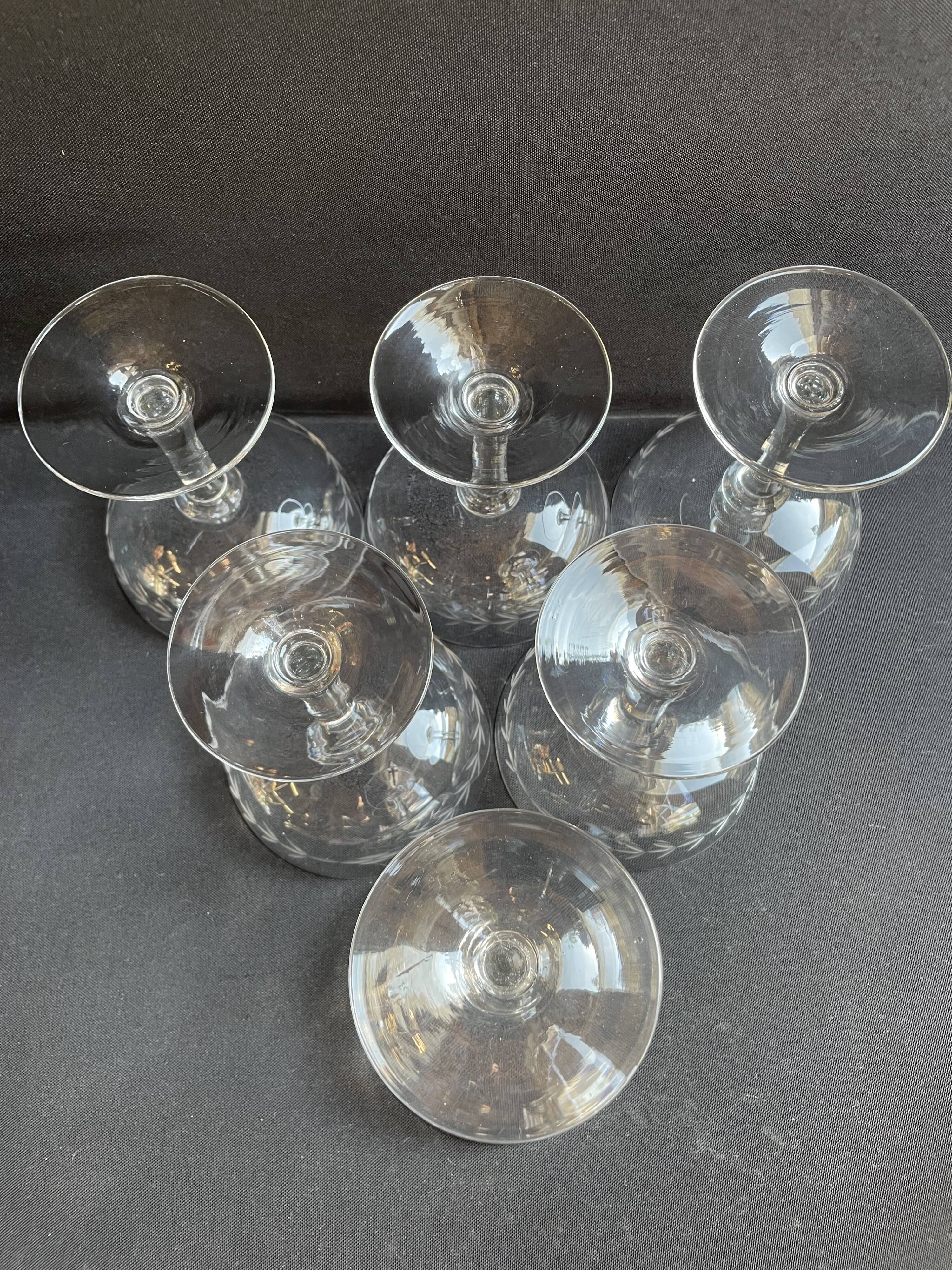 6 Blown and Cut Champagne Glasses