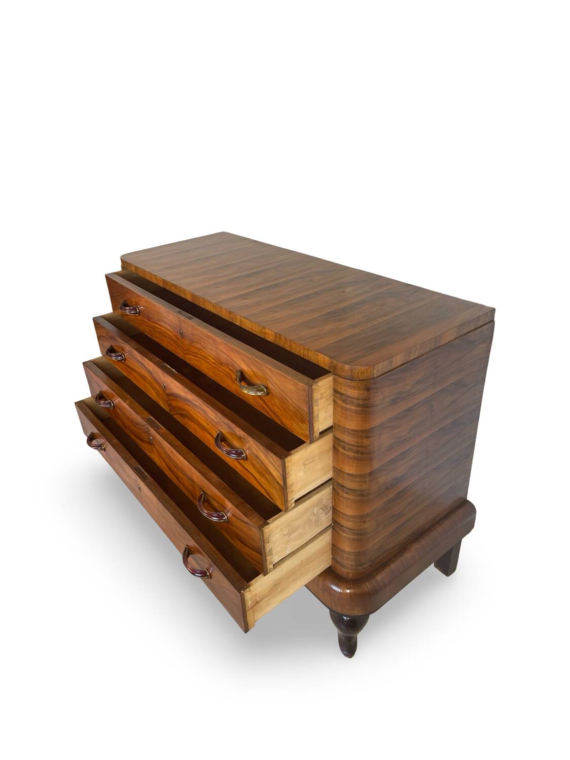 Commode italienne Art déco en ronce de noyer, années 1930