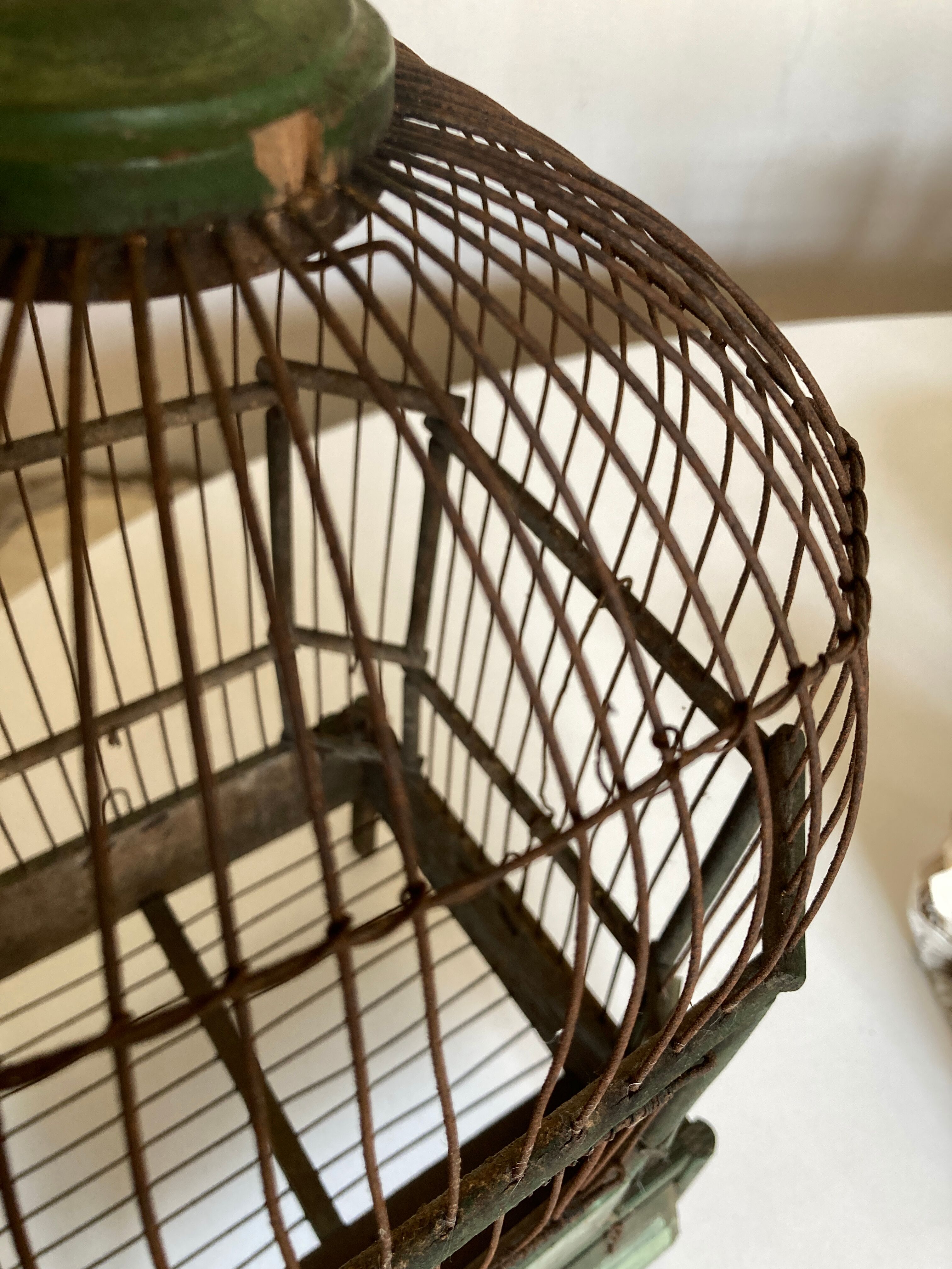 Octagonal bird cage made of wood and wire around 1920