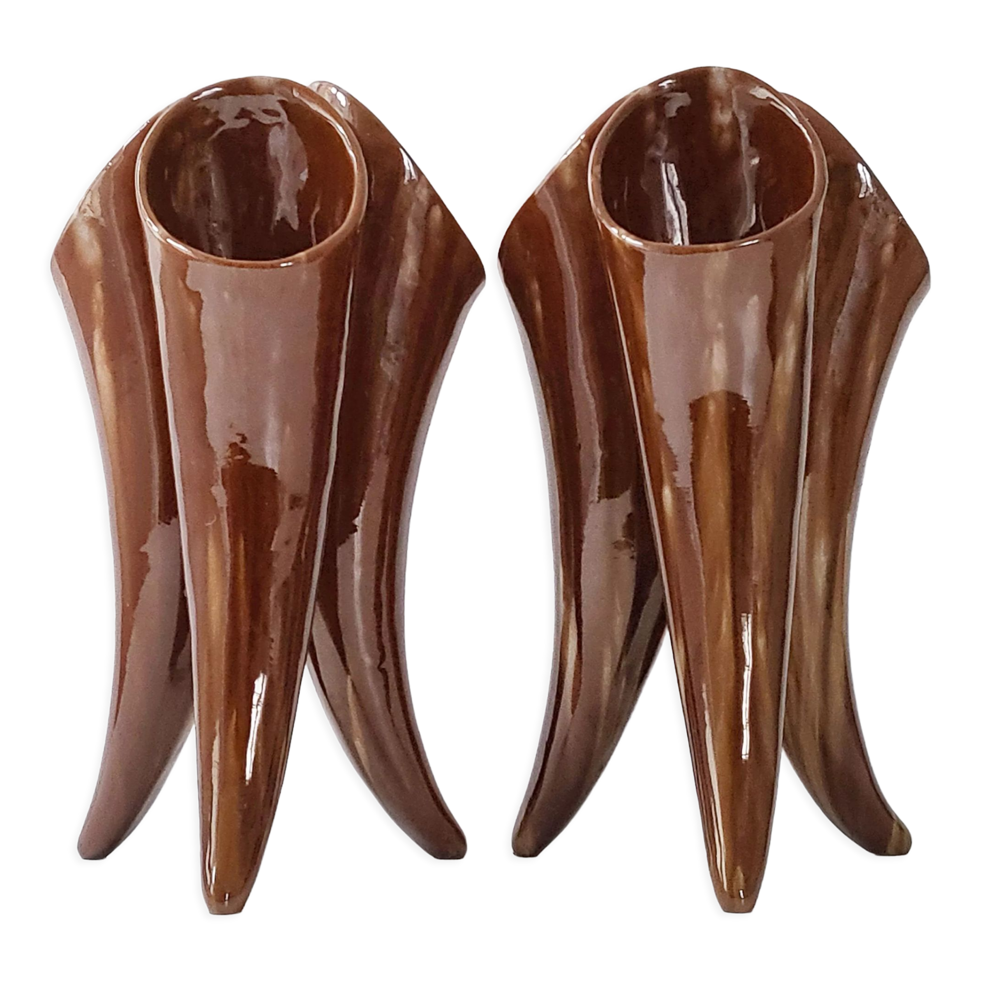 Pair of vases with 3 vintage horns 1960