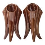 Pair of vases with 3 vintage horns 1960
