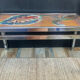 Vintage coffee table in stainless steel and ceramic from the 1970s.