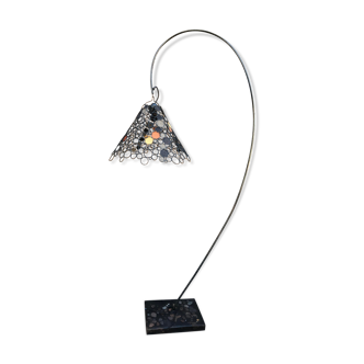 Wrought iron lamp with embroidered lampshade from Madagascar