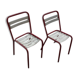 Duo of sheet metal bistro chairs