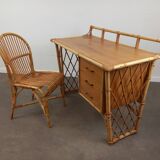 Desk and its rattan chair
