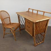 Bureau et sa chaise en rotin